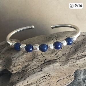 Silpada Sterling Silver 925 cuff bracelet blue sodalite & sterling silver beads